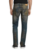 Extracting Distressed Slim-Straight Jeans, Indigo