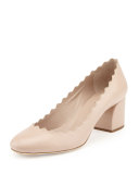 Scalloped Leather Pump, Light Pink 