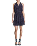 Norfolk Printed Sleeveless Drawstring Mini Dress, Deep Blue