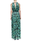Floral-Print Tassel Drawstring-Neck Maxi Dress