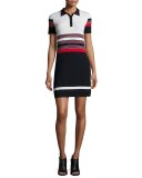 Krista Short-Sleeve Striped Polo Dress, Blue/Red