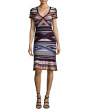 Short-Sleeve Ikat-Print Flounce Dress, Multi Colors