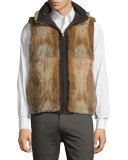 Reversible Down Rabbit-Lined Bomber Vest, Black