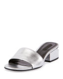 Hollie Metallic Low-Heel Mule Sandal, Silver