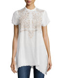 Britta Button-Front Embroidered Tunic