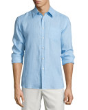Linen Long-Sleeve Shirt, Light Blue