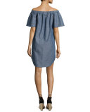Louella Off-the-Shoulder Chambray Dress, Blue