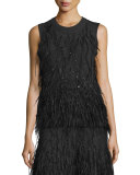 Feather-Embellished Cashmere Shell, Charcoal Melange