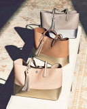 Perry Colorblock Leather Tote Bag, Bark/Gold