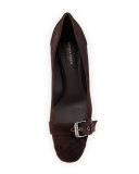 Suede Buckle-Toe 45mm Pump, Espresso