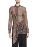 Paisley-Print Chiffon Blouse, Black/Multi