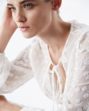 Long-Sleeve Floral-Embroidered Maxi Peasant Dress, White