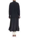Flounce-Hem Midi Skirt, Black