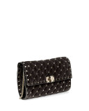 Rockstud Small Quilted Velvet Wallet-on-Chain, Black