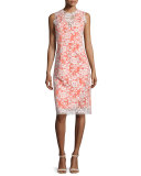 Sleeveless Lace-Overlay Cocktail Dress, Ivory/Sunrise