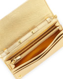 Saffiano Metallic Wallet on Chain, Gold (Platino)