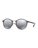 Round Mirrored Metal-Bridge Sunglasses, Gray