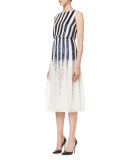 Embellished Striped Cocktail Dress, Navy/White