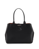 Roseau Reversible Leather Tote Bag, Black/Brick