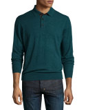 Cashmere Long-Sleeve Polo Sweater, Emerald