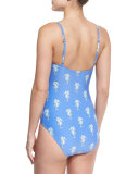champagne reef seahorse-print underwire one-piece swimsuit
