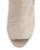 Iris Fringe Open-Toe Bootie, Sand