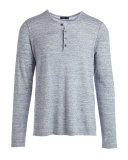 Sporty Jaspe Long-Sleeve Mix Stitch Henley, Heathered Herring