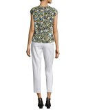 Seraphina Garden-Print Tie-Hem Silk Blouse, Multi