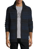 Basketweave-Knit Striped Cardigan