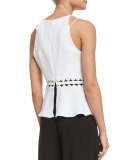 Sleeveless Lace-Up Top w/ Cutouts, White