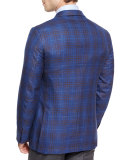 Plaid Two-Button Sport Coat, Royal/Brown