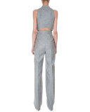 Deep V-Neck Wide-Leg Jumpsuit, Gravel