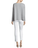 Long-Sleeve Double-Knit Top W/ Striped Facing 