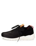 580 Deconstructed Leather-Suede Sneaker, Black/White