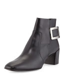 Polly Leather Side-Buckle Ankle Boot, Black