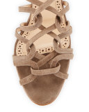 Jena Suede Lace-Up Sandal, Taupe