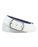 Reversible Pebbled Leather Belt, White/Navy