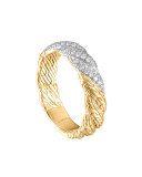 Classic Chain Twisted 18k Diamond Band Ring, Size 7
