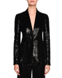 Sequined One-Button Tuxedo Jacket, Black