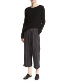 Striped Slouchy Cropped Pull-On Pants, Multi