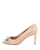 Pola Patent Peep-Toe Bow Pump, New Bisque