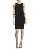 Sleeveless Popover Sheath Dress W/Peplum, Black