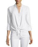 Crysta Chambray Tie-Front Top