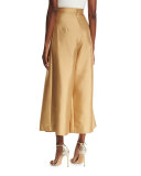 Aria Cropped Satin Twill Wide-Leg Trousers, Tan