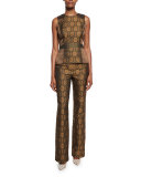 Medallion Wide-Leg Pants, Gold