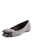 Ballerine U Cut Cap-Toe Flat, Gray/Black