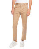 Stretch-Cotton Flat-Front Trousers, Tan