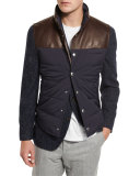 Quilted Nylon & Leather Vest, Navy
