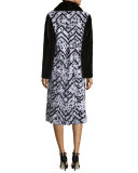 Chevron Mink Long Coat, Black/White