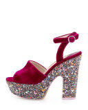 Pip Velvet Platform Sandal, Winter Cherry